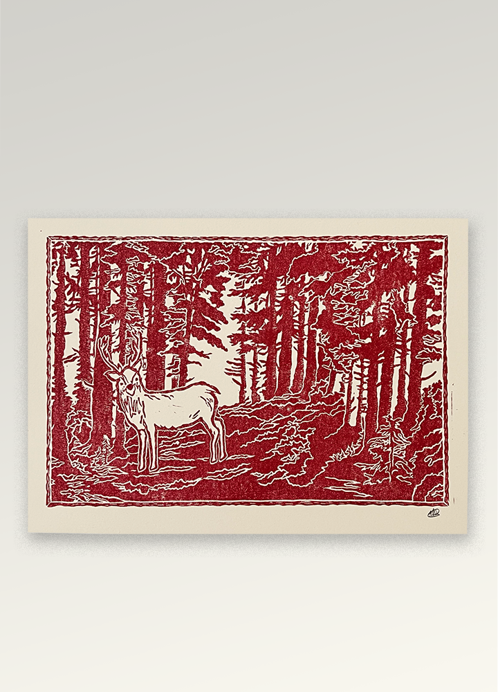 Forest Deer – Hand Carved & Printed